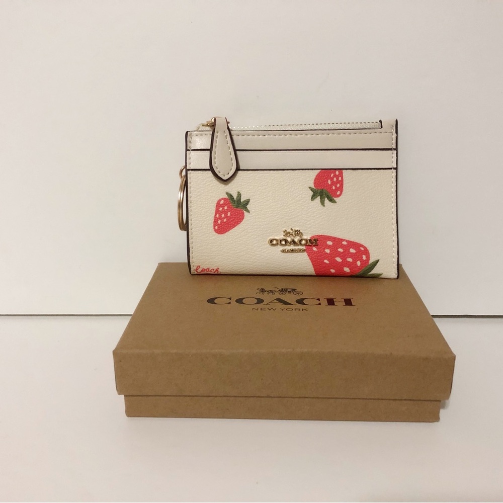 Coach Cream Wallet with Strawberry Print